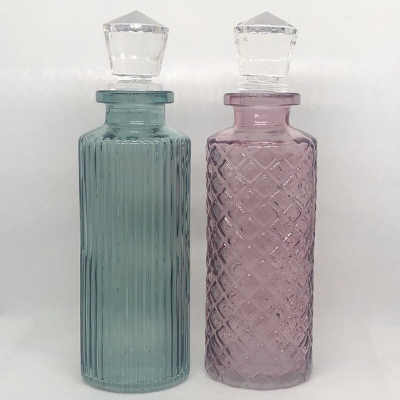 Seafoam Blue Green & Purple Lilac Glass Jars with Clear Crystal Tops NWT 6.5” - Picture 8 of 8